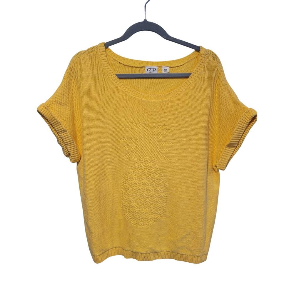 Cato 18/20W Butterโ Yellow Pineapple Short Sleeve Sweater Career Summer Crochet